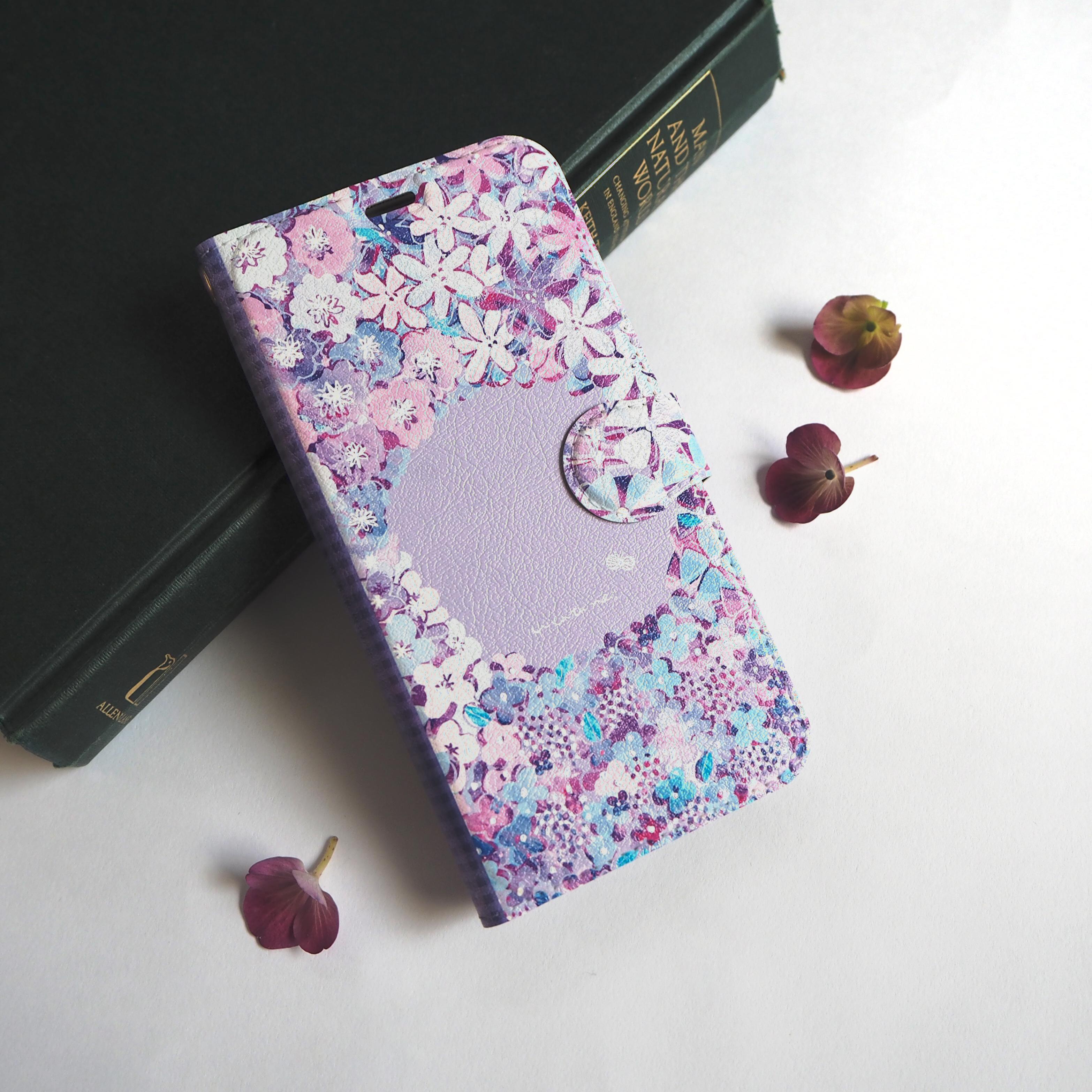 【名入れ無料】紫陽花リース 手帳型 スマホケース（カード入れ・スタンド付き）iPhone Android Galaxy1枚目の画像